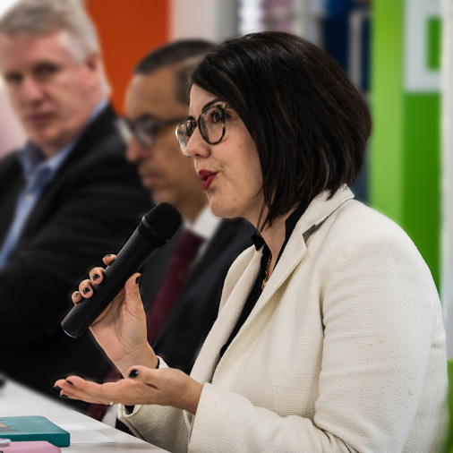 Diana Paez speaking during press conference in Chihuahua