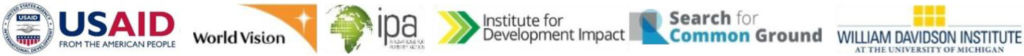 Project partners include USAID, World Vision, IPA, Institute for Development Impact, Search for Common Ground and the William Davidson Institute