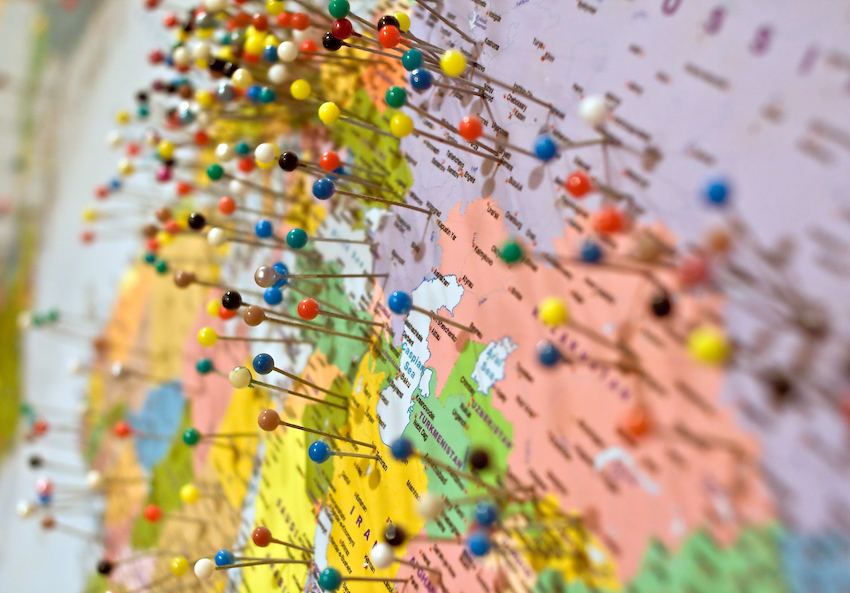 World map with location pins